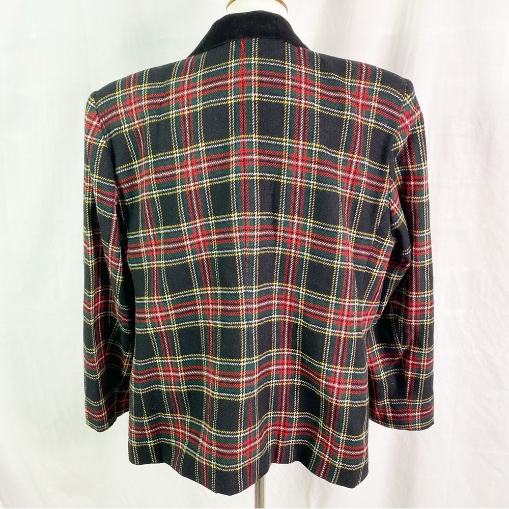 Vintage 90s Maggie McNaughton Black Plaid Blazer Jacket XL - Picture 3 of 5